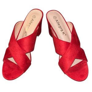Allegra K Women's Size 9 Red Block Heel Crisscross Strap Mules Slide Sandals